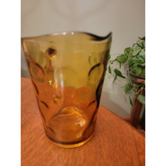 Vintage Hazel Atlas Eldorado Coin Dot Amber Glass Pitcher 7¾" Mid Century Modern - Picture 8 of 10